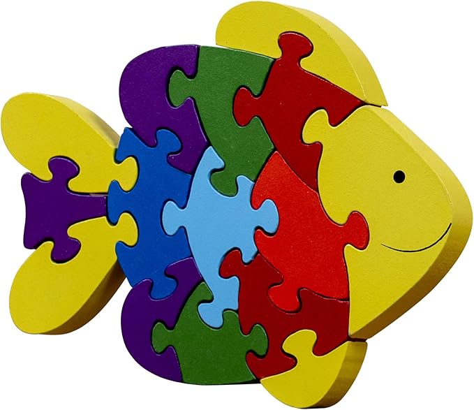 木制拼图幼儿3岁以上鱼形木块学前教育礼品玩具颜色分类机